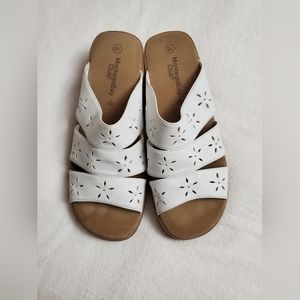 Vintage Y2K Montego Bay Club White Daisy Strappy Block Wedge Sandals Size 9.5